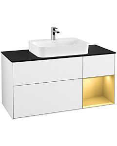 Villeroy und Boch Finion Villeroy und Boch Finion F422HFGF 120cm, cover plate matt black, shelf on the right matt gold, glossy white lacquer