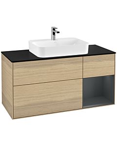 Villeroy und Boch Finion Waschtischunterschrank F422HGPC 120cm, Abdeckplatte black matt, Regal rechts Midnight Blue Matt Lacquer, Oak Veneer