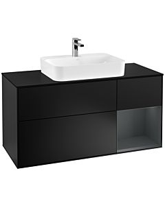 Villeroy und Boch Finion Waschtischunterschrank F422HGPD 120cm, Abdeckplatte black matt, Regal rechts Midnight Blue Matt Lacquer, Black matt lacquer