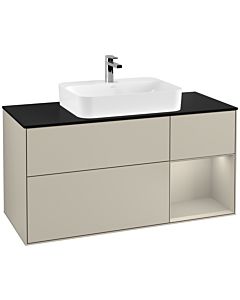 Villeroy und Boch Finion Villeroy und Boch F422HHHH 120cm, plaque de finition noir mat, étagère à droite Sand matt, Sand Matt Lacquer