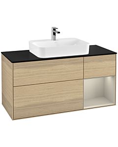 Villeroy und Boch Finion Waschtischunterschrank F422HHPC 120cm, Abdeckplatte black matt, Regal rechts Sand Matt, Oak Veneer