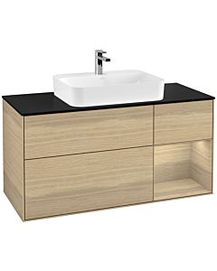 Villeroy und Boch Finion Waschtischunterschrank F422PCPC 120cm, Abdeckplatte black matt, Regal rechts Oak Veneer, Oak Veneer