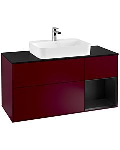 Villeroy und Boch Finion Waschtischunterschrank F422PDHB 120cm, Abdeckplatte black matt, Regal rechts Black matt lacquer, Peony Matt