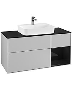 Villeroy und Boch Finion Villeroy und Boch F422PHGJ 120cm, plaque de finition noir mat, étagère à droite Glossy Black Lacquer , gris clair mat