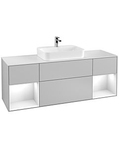 Villeroy und Boch Finion Waschtischunterschrank F451GFGJ 160x60,3cm, Abdeckplatte white matt, Regale Glossy white lacquer, Light grey matt