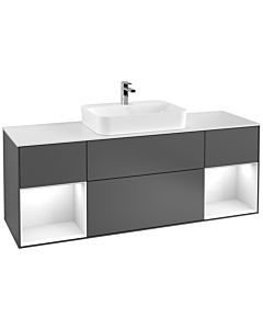 Villeroy und Boch Finion Waschtischunterschrank F451GFGK 160x60,3cm, Abdeckplatte white matt, Regale Glossy white lacquer, Anthracite matt