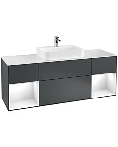 Villeroy und Boch Finion Villeroy und Boch F451GFHG 160x60,3cm, plaque de finition blanc mat, étagères laqué blanc brillant, Midnight Blue Matt Lacquer