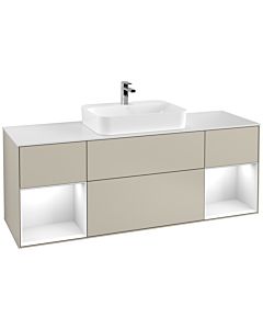 Villeroy und Boch Finion Waschtischunterschrank F451GFHH 160x60,3cm, Abdeckplatte white matt, Regale Glossy white lacquer, Sand Matt Lacquer
