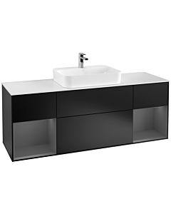 Villeroy und Boch Finion Waschtischunterschrank F451GKPD 160x60,3cm, Abdeckplatte white matt, Regale Anthracite matt lacquer, Black matt lacquer
