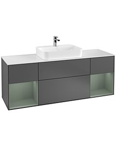 Villeroy und Boch Finion Waschtischunterschrank F451GMGK 160x60,3cm, Abdeckplatte white matt, Regale Olive matt lacquer, Anthracite matt