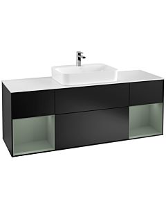 Villeroy und Boch Finion Villeroy und Boch F451GMPD 160x60,3cm, plaque de recouvrement blanc mat, étagères laqué mat olive, laqué mat noir