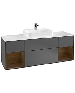 Villeroy und Boch Finion Villeroy und Boch F451GNGK 160x60,3cm, plaque de finition blanc mat, étagères placage noyer, anthracite mat