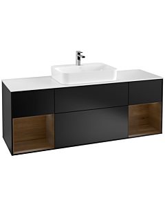 Villeroy und Boch Finion Villeroy und Boch F451GNPD 160x60.3cm, plaque de finition blanc mat, étagères placage noyer, laqué noir mat