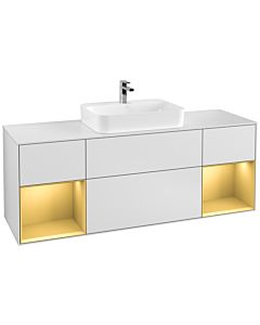 Villeroy und Boch Finion Villeroy und Boch F451HFMT 160x60.3cm, plaque de recouvrement blanc mat, étagères laqué mat doré, laqué mat blanc