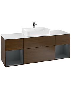 Villeroy und Boch Finion Villeroy und Boch F451HGGN 160x60,3cm, plaque de finition blanc mat, étagères laqué mat minuit, placage noyer