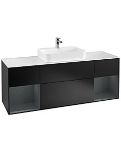 Villeroy und Boch Finion Waschtischunterschrank F451HGPD 160x60,3cm, Abdeckplatte white matt, Regale Midnight matt lacquer, Black matt lacquer