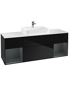 Villeroy und Boch Finion Villeroy und Boch F451HGPH 160x60.3cm, plaque de finition blanc mat, étagères Laque mat minuit, Glossy Black Lacquer