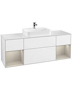 Villeroy und Boch Finion Villeroy und Boch F451HHGF 160x60,3cm, plaque de finition blanc mat, étagères laqué sable mat, laqué blanc brillant