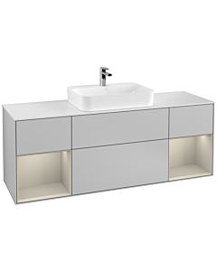 Villeroy und Boch Finion Villeroy und Boch F451HHGJ 160x60,3cm, plaque de finition blanc mat, étagères laqué sable sable, gris clair mat