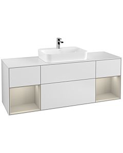 Villeroy und Boch Finion Waschtischunterschrank F451HHMT 160x60,3cm, Abdeckplatte white matt, Regale sand matt lacquer, White matt lacquer