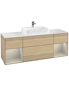 Villeroy und Boch Finion Waschtischunterschrank F451HHPC 160x60,3cm, Abdeckplatte white matt, Regale sand matt lacquer, Oak Veneer