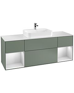 Villeroy und Boch Finion Waschtischunterschrank F451MTGM 160x60,3cm, Abdeckplatte white matt, Regale White matt lacquer, Olive Matt Lacquer