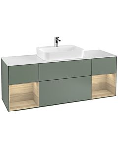 Villeroy und Boch Finion Waschtischunterschrank F451PCGM 160x60,3cm, Abdeckplatte white matt, Regale Oak Veneer, Olive Matt Lacquer