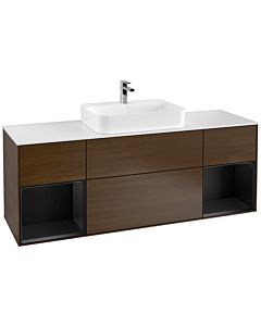 Villeroy und Boch Finion Waschtischunterschrank F451PDGN 160x60,3cm, Abdeckplatte white matt, Regale Black matt lacquer, Walnut veneer