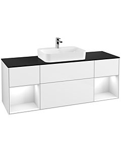 Villeroy und Boch Finion Waschtischunterschrank F452GFGF 160x60,3cm, Abdeckplatte black matt, Regale Glossy white lacquer, Glossy white lacquer