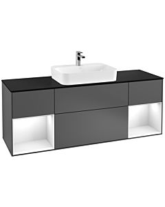 Villeroy und Boch Finion Waschtischunterschrank F452GFGK 160x60,3cm, Abdeckplatte black matt, Regale Glossy white lacquer, Anthracite matt