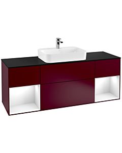 Villeroy und Boch Finion Waschtischunterschrank F452GFHB 160x60,3cm, Abdeckplatte black matt, Regale Glossy white lacquer, Peony Matt