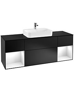Villeroy und Boch Finion Waschtischunterschrank F452GFPD 160x60,3cm, Abdeckplatte black matt, Regale Glossy white lacquer, Black matt lacquer