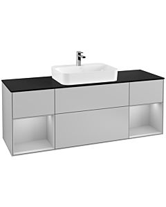 Villeroy und Boch Finion Waschtischunterschrank F452GJGJ 160x60,3cm, Abdeckplatte black matt, Regale Light grey matt lacquer, Light grey matt