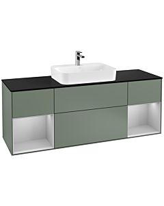 Villeroy und Boch Finion Villeroy und Boch F452GJGM 160x60,3cm, plaque de finition noir mat, étagères laqué gris clair mat, Olive Matt Lacquer