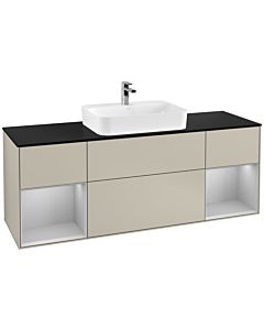 Villeroy und Boch Finion Waschtischunterschrank F452GJHH 160x60,3cm, Abdeckplatte black matt, Regale Light grey matt lacquer, Sand Matt Lacquer