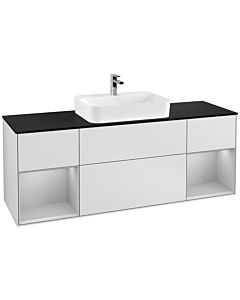 Villeroy und Boch Finion Waschtischunterschrank F452GJMT 160x60,3cm, Abdeckplatte black matt, Regale Light grey matt lacquer, White matt lacquer
