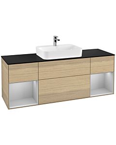 Villeroy und Boch Finion Waschtischunterschrank F452GJPC 160x60,3cm, Abdeckplatte black matt, Regale Light grey matt lacquer, Oak Veneer