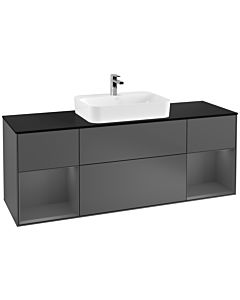 Villeroy und Boch Finion Waschtischunterschrank F452GKGK 160x60,3cm, Abdeckplatte black matt, Regale Anthracite matt lacquer, Anthracite matt