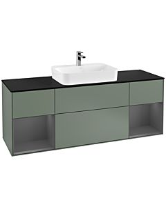 Villeroy und Boch Finion Waschtischunterschrank F452GKGM 160x60,3cm, Abdeckplatte black matt, Regale Anthracite matt lacquer, Olive Matt Lacquer