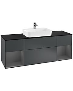 Villeroy und Boch Finion Waschtischunterschrank F452GKHG 160x60,3cm, Abdeckplatte black matt, Regale Anthracite matt lacquer, Midnight Blue Matt Lacquer