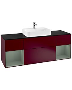 Villeroy und Boch Finion Villeroy und Boch F452GMHB 160x60,3cm, plaque de finition noir mat, étagères laqué mat olive, Peony Matt