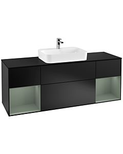 Villeroy und Boch Finion Villeroy und Boch F452GMPD 160x60.3cm, plaque de finition noir mat, étagères laqué olive mat, laqué noir mat