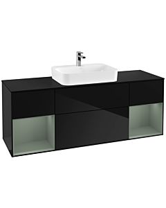 Villeroy und Boch Finion Villeroy und Boch F452GMPH 160x60.3cm, plaque de finition noir mat, étagères laqué olive mat, Glossy Black Lacquer