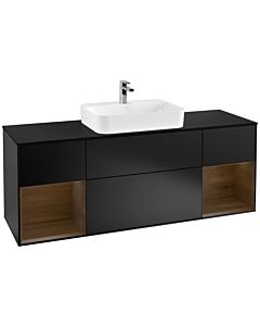 Villeroy und Boch Finion Villeroy und Boch F452GNPD 160x60.3cm, plaque de finition noir mat, étagères placage noyer, laqué noir mat