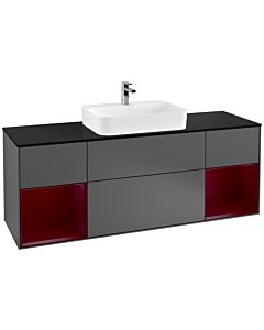 Villeroy und Boch Finion Waschtischunterschrank F452HBGK 160x60,3cm, Abdeckplatte black matt, Regale Peony matt lacquer, Anthracite matt