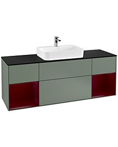 Villeroy und Boch Finion F452HBGM 160x60,3cm, plaque de finition noir mat, étagères Peony laqué mat, Olive Matt Lacquer