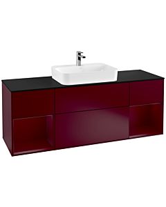 Villeroy und Boch Finion Waschtischunterschrank F452HBHB 160x60,3cm, Abdeckplatte black matt, Regale Peony matt lacquer, Peony Matt
