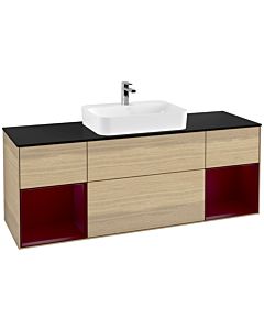 Villeroy und Boch Finion Waschtischunterschrank F452HBPC 160x60,3cm, Abdeckplatte black matt, Regale Peony matt lacquer, Oak Veneer