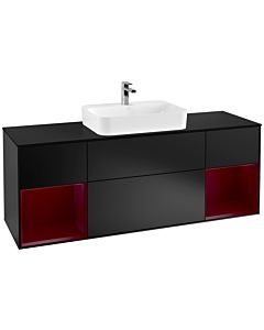 Villeroy und Boch Finion Villeroy und Boch F452HBPD 160x60,3cm, plaque de finition noir mat, étagères Peony laqué mat, laqué noir mat