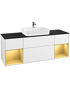 Villeroy und Boch Finion Waschtischunterschrank F452HFGF 160x60,3cm, Abdeckplatte black matt, Regale Gold matt lacquer, Glossy white lacquer